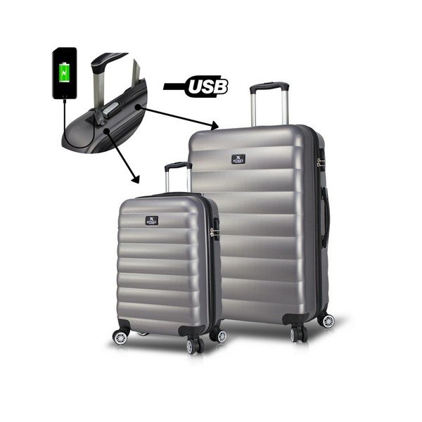 Komplet 2 sivih potovalnih kovčkov na kolesih z USB-vrati My Valice RESSNO Cabin & Large-image-2
