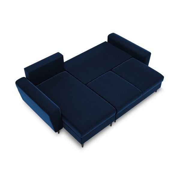 Modra žametna raztegljiva kotna sedežna garnitura s prostorom za shranjevanje Kyoto – Cosmopolitan Design-image-1