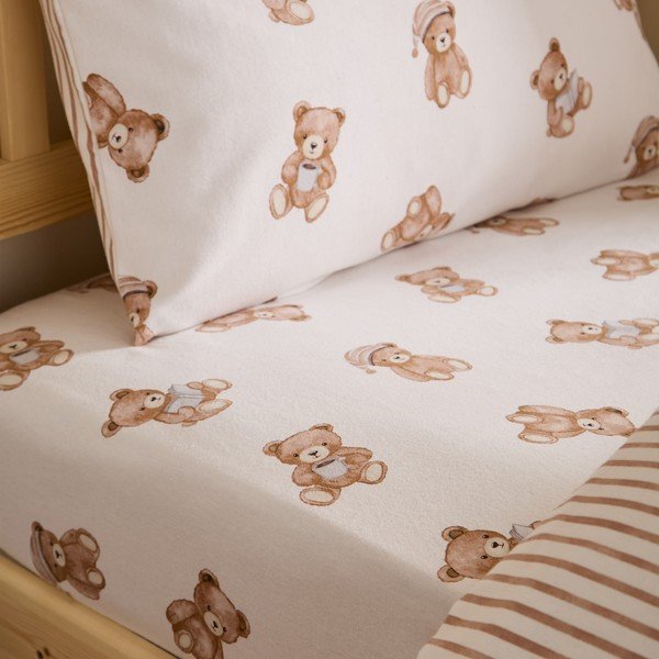 Kremno bela napenjalna enojna flanelna otroška rjuha 70x140 cm Brushed Teddy Bear – Catherine Lansfield