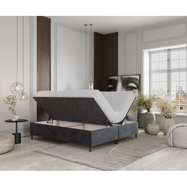 Antracitno siva oblazinjena zakonska postelja s prostorom za shranjevanje 160x200 cm Tate – Maison de Rêve-image-2