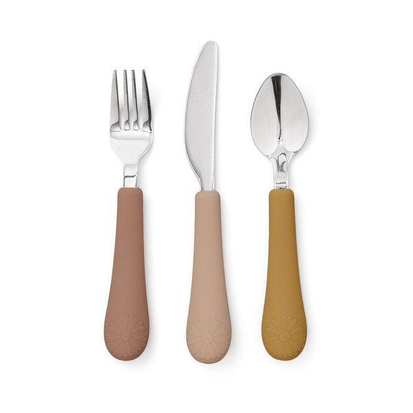 Silikonski otroški jedilni pribor barvi oker rumene in terakote 3 ks Tuscany Mix – Cam Cam Copenhagen