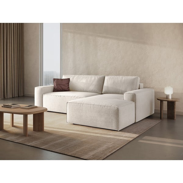 Bela raztegljiva kotna sedežna garnitura iz tkanine bouclé (desni kot) Jodie – Micadoni Home-image-1