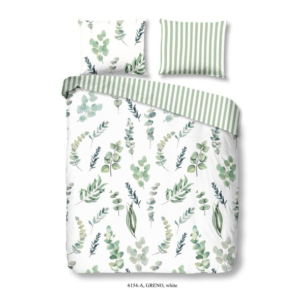 Zeleno-bela bombažna posteljnina za zakonsko posteljo Dobro jutro Greno, 200 x 240 cm