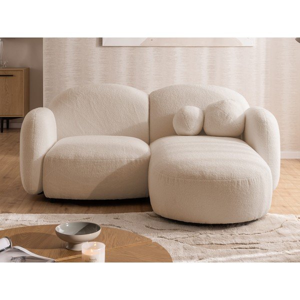 Svetlo rjava kotna sedežna garnitura iz tkanine bouclé (desni kot/z ležalnikom) Orbit – Ropez-image-1