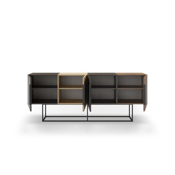 Rjava/naravna nizka komoda v hrastovem dekorju 200x80 cm Titan – Marckeric-image-3