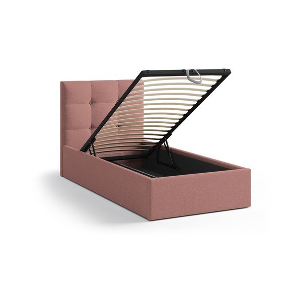 Rožnata oblazinjena postelja s prostorom za shranjevanje in z letvenim dnom 90x200 cm Phaedra – Micadoni -image-1