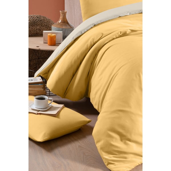 Rumeno-kremno bela podaljšana posteljnina za zakonsko posteljo z rjuho 200x220 cm - Mila Home-image-2