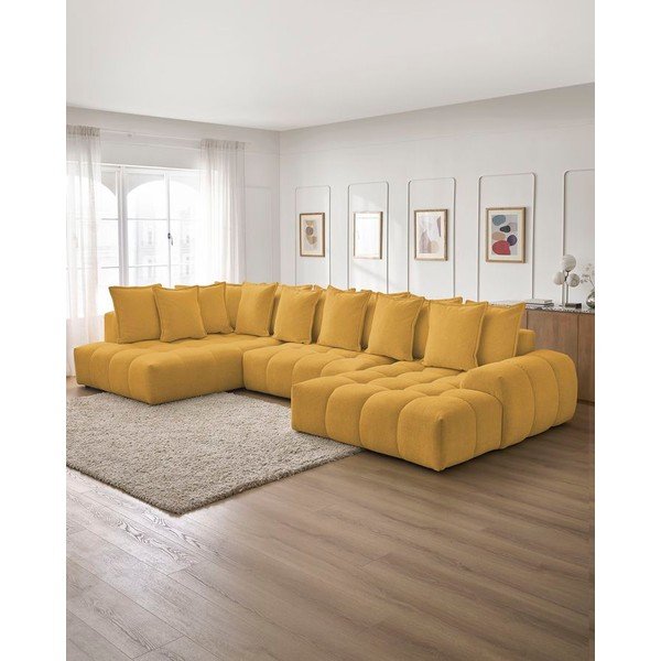 Gorčično rumena raztegljiva/s prostorom za shranjevanje kotna sedežna garnitura iz šenilje (levi kot/v obliki črke "U") Everest – Bobochic Paris-image-1