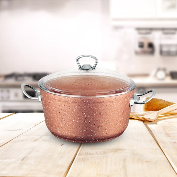 Roza aluminijast lonec s pokrovom Güral Porselen Classic, ø 24 cm-image-1