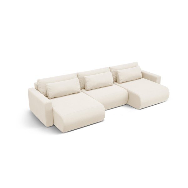 Bež žametna raztegljiva kotna sedežna garnitura s prostorom za shranjevanje (v obliki črke "U") Belfast – Cosmopolitan Design-image-2