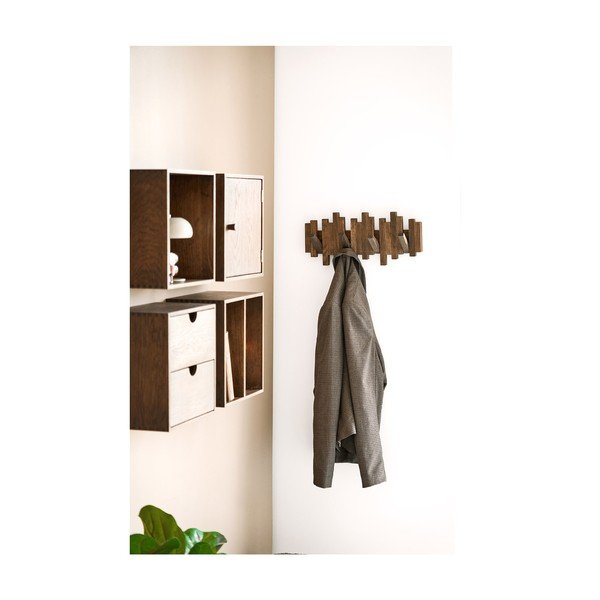 Temno rjav stenski obešalnik iz masivnega hrasta 40 cm Caltra – House Nordic-image-1