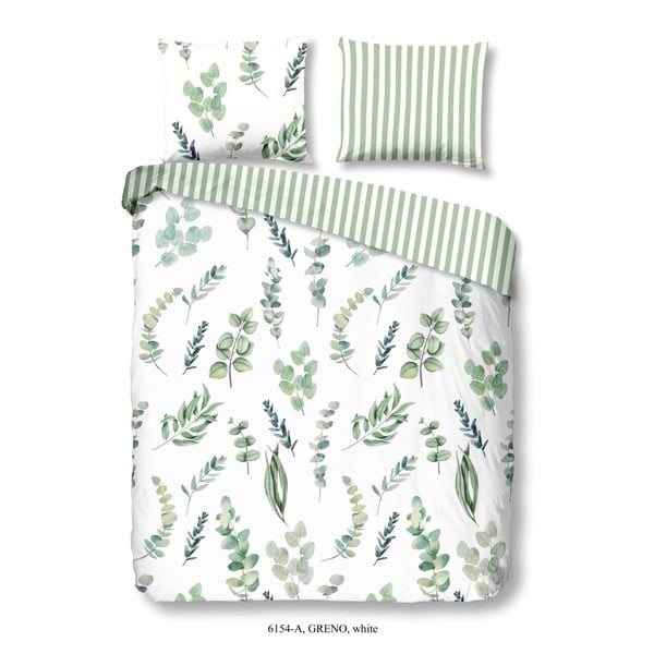Zeleno-bela bombažna posteljnina za zakonsko posteljo Dobro jutro Greno, 200 x 200 cm