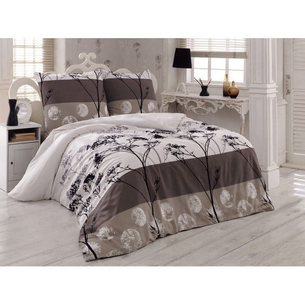 Belo-rjava podaljšana posteljnina za zakonsko posteljo z rjuho in pregrinjalom 220x240 cm Blezza - Mijolnir
