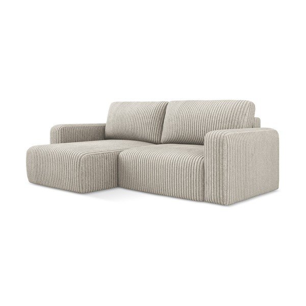 Bež raztegljiva/s prostorom za shranjevanje kotna sedežna garnitura iz rebrastega žameta (levi kot/z ležalnikom) Kona – Makamii-image-2