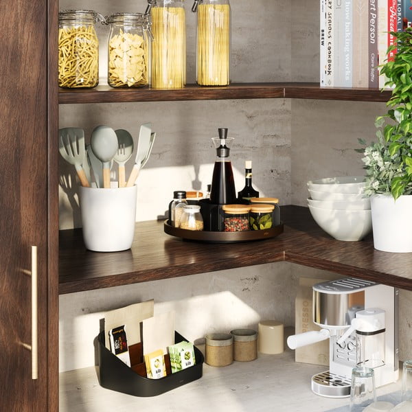 Črn lesen vrtljiv kopalniški organizator za kozmetiko Bellwood – Umbra-image-4