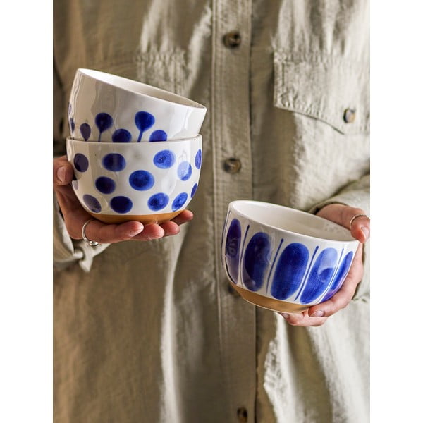 Bele/modre skledice v kompletu 3 ks iz kamenine 500 ml Linora – Bloomingville-image-1