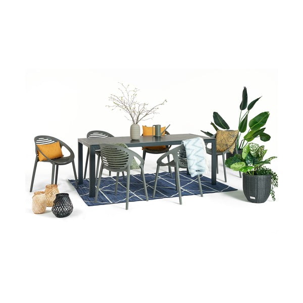 Vrtna jedilna garnitura za 6 oseb s sivimi stoli Joanna in mizo Viking, 90 x 205 cm-image-2