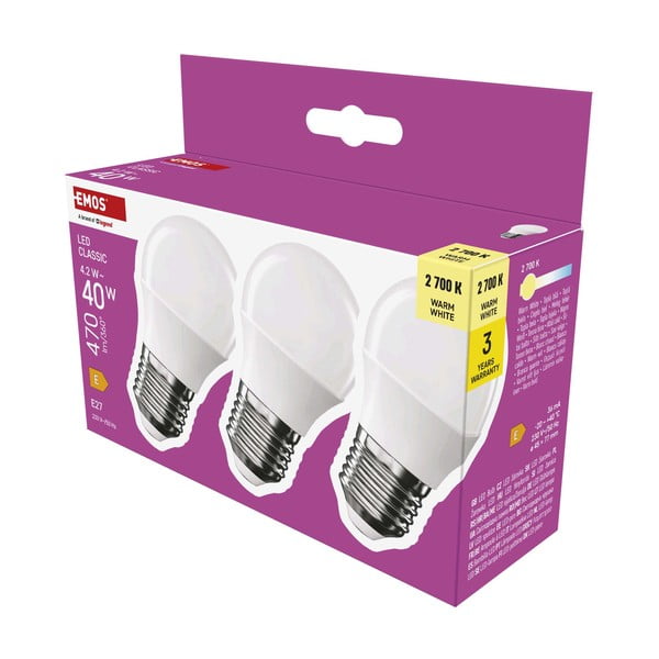 LED žarnice v kompletu s toplo svetlobo 3 ks z žarnico E27, 4 W – EMOS-image-3