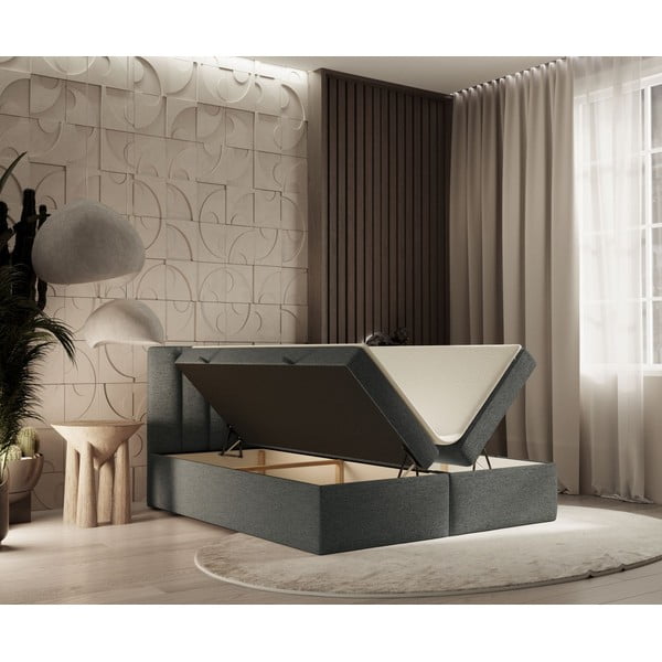 Temno siva boxspring postelja s prostorom za shranjevanje 160x200 cm Novento – Maison de Rêve-image-2