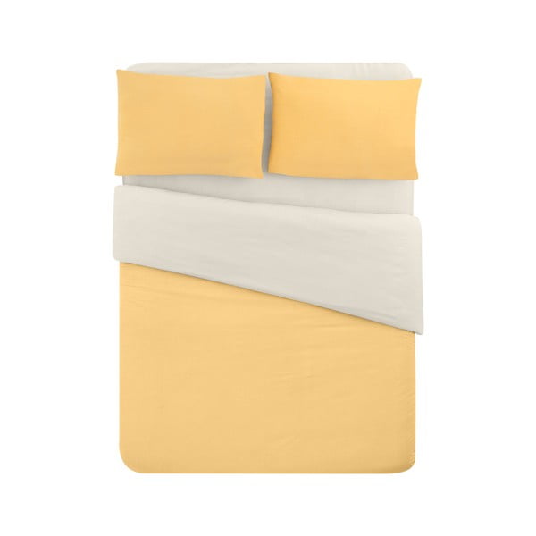 Rumeno-kremno bela podaljšana posteljnina za zakonsko posteljo z rjuho 200x220 cm - Mila Home