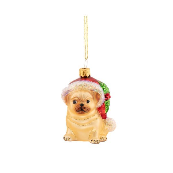 Steklen okrasek za jelko 6 cm Festive Pug – Sass & Belle