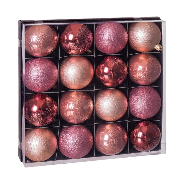 Komplet 16 rožnatih božičnih okraskov Unimasa Copper
