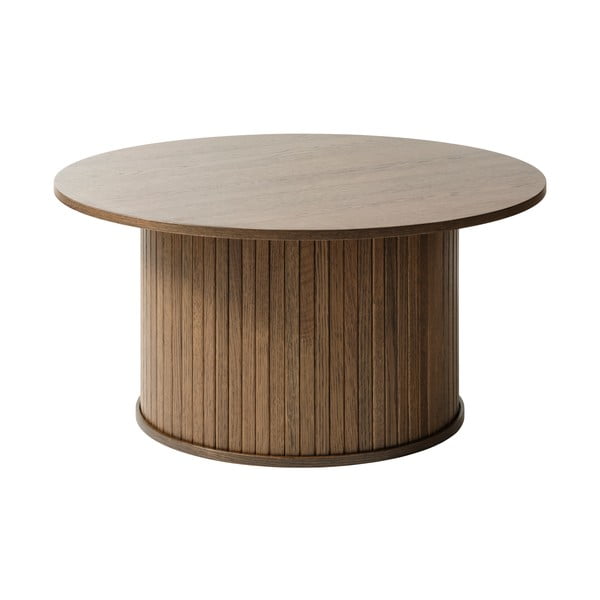 Rjava okrogla mizica v hrastovem dekorju ø 90 cm Nola – Unique Furniture