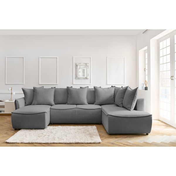 Svetlo siva raztegljiva kotna sedežna garnitura (z desnim kotom) Leon – Bobochic Paris-image-1