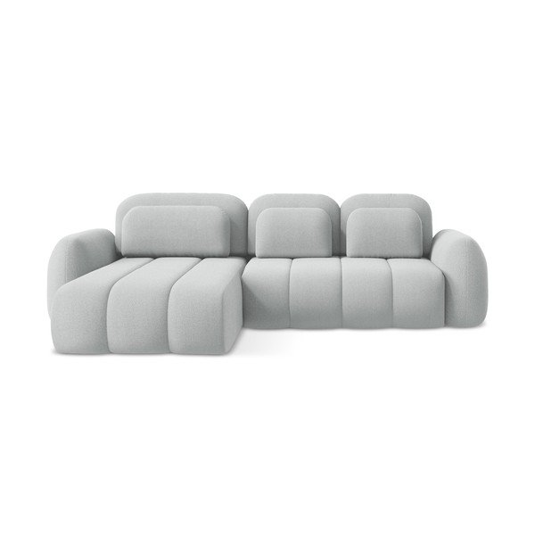 Svetlo siva raztegljiva kotna sedežna garnitura iz tkanine bouclé s prostorom za shranjevanje (levi kot/z ležalnikom) Pele – Makamii