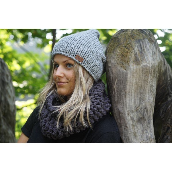 Ročno pletena kapa DOKE Grey Beanie-image-4