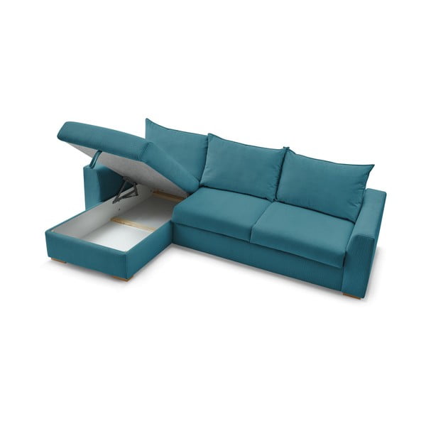 Modra raztegljiva kotna sedežna garnitura iz rebrastega žameta (s kotom po izbiri) Augustin – Bobochic Paris-image-4