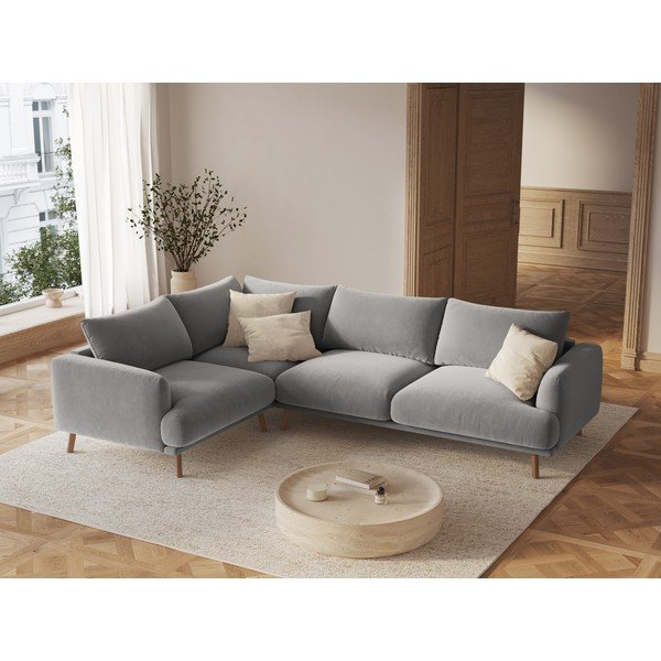 Siva žametna kotna sedežna garnitura (levi kot/v obliki črke L) Naomi – Micadoni -image-1