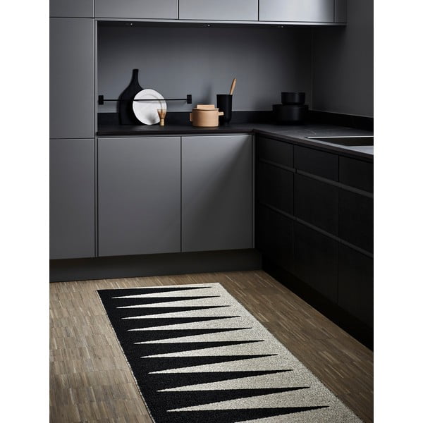 Črno-bel zunanji in notranji tekač 70x250 cm Vivi Black – Pappelina-image-2