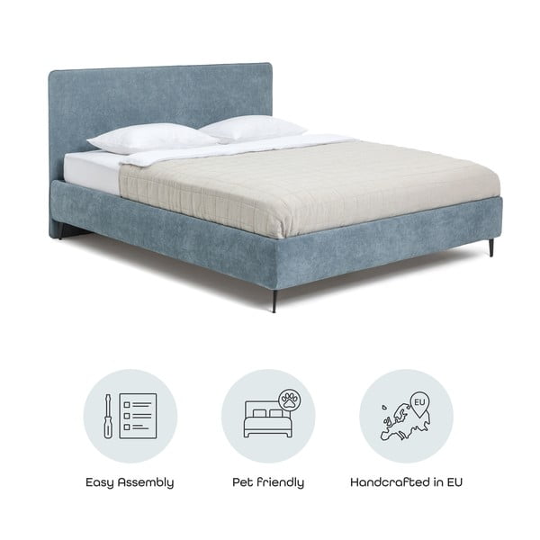 Modra oblazinjena zakonska postelja z letvenim dnom 160x200 cm Noira Slim – Bonami Selection-image-4