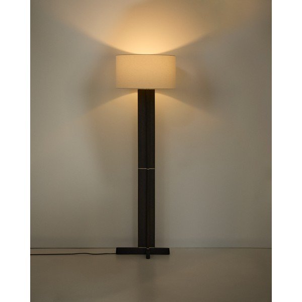Bela/temno rjava stoječa svetilka s tekstilnim senčilom (višina 150,5 cm) Niani – Kave Home-image-1