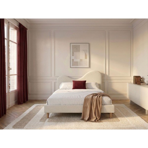 Bela oblazinjena oblazinjena zakonska postelja z letvenim dnom 160x200 cm Celina – Bobochic Paris-image-2
