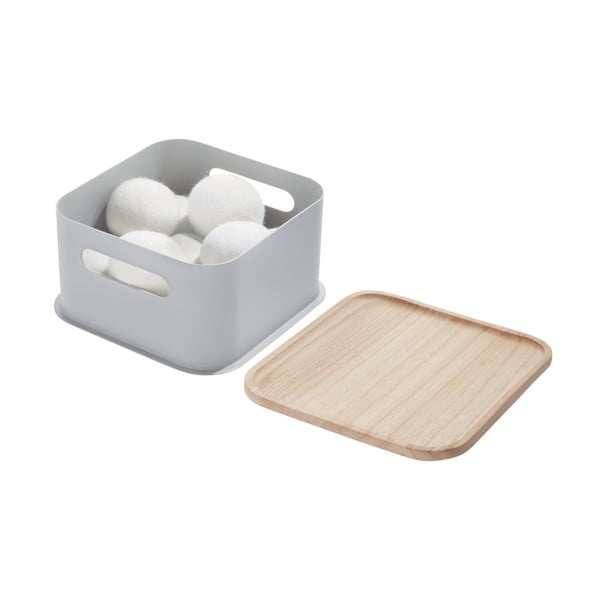 Siva škatla za shranjevanje s pokrovom iz pavlovnije iDesign Eco Handled, 21,3 x 21,3 cm-image-3