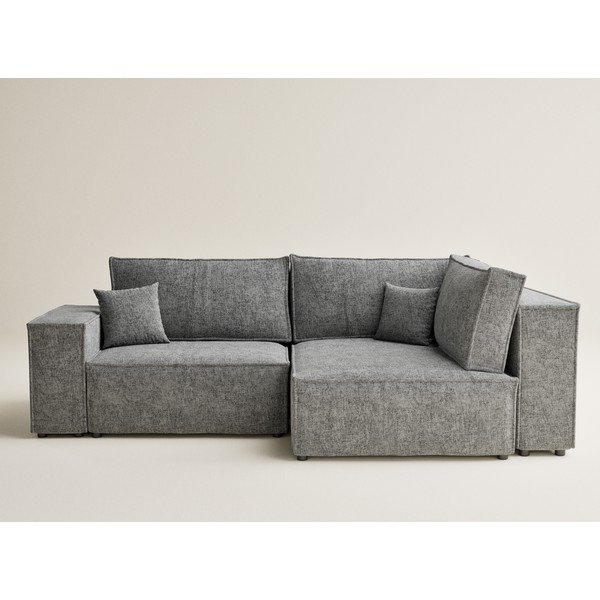 Siva raztegljiva/s prostorom za shranjevanje kotna sedežna garnitura iz šenilje (desni kot/v obliki črke L) Tonga – Maison de Rêve-image-2