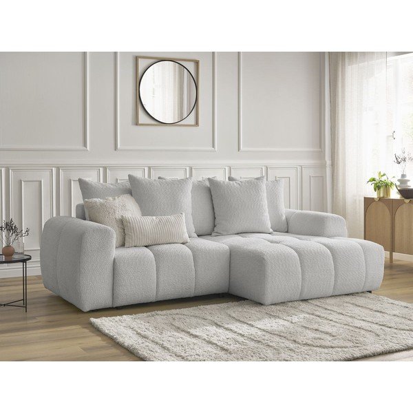 Svetlo siva raztegljiva kotna sedežna garnitura iz tkanine bouclé s prostorom za shranjevanje (desni kot/z ležalnikom) Roxelane – Bobochic Paris-image-4