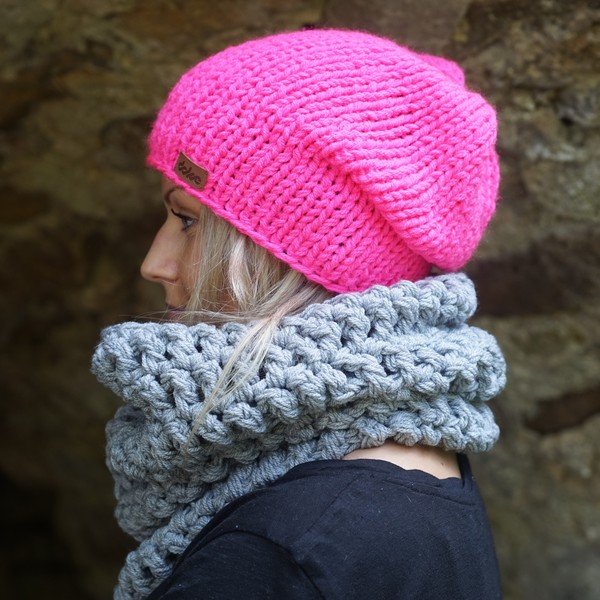 Ročno pletena kapa DOKE Pink Beanie-image-3