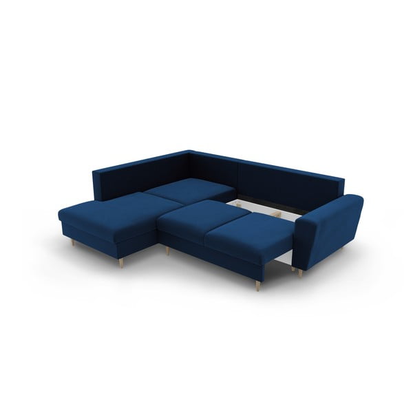 Modra žametna raztegljiva kotna sedežna garnitura s prostorom za shranjevanje (levi kot/v obliki črke L) Kyoto – Cosmopolitan Design-image-3