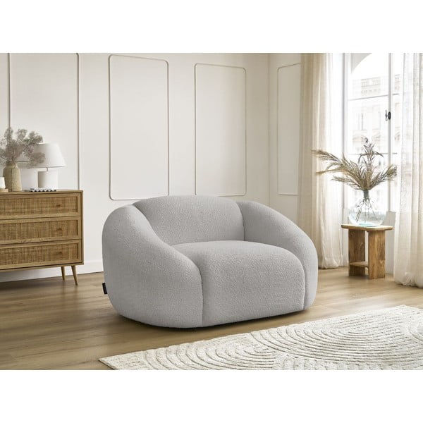 Svetlo siv fotelj iz tkanine bouclé Tina – Bobochic Paris-image-4