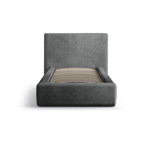 Temno siva oblazinjena postelja s prostorom za shranjevanje in z letvenim dnom 90x200 cm Amy – Micadoni -image-3