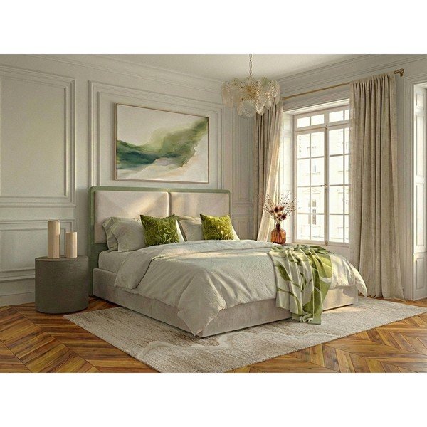 Bež oblazinjena zakonska postelja s prostorom za shranjevanje z letvenim dnom 180x200 cm Mara – Bobochic Paris-image-1