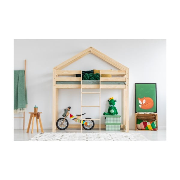 Dvignjena otroška postelja iz masivnega bora v obliki hiške 90x160 cm – Adeko-image-1