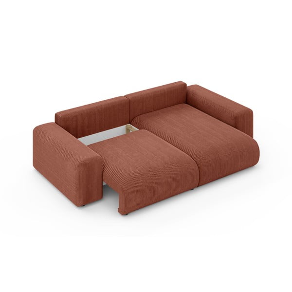 Opečnato oranžna raztegljiva kotna sedežna garnitura iz rebrastega žameta s prostorom za shranjevanje (s kotom po izbiri) Luma – Ropez-image-4