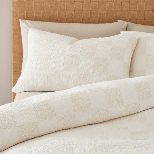 Kremno bela bouclé podaljšana posteljnina za zakonsko posteljo 230x220 cm Cosy Checkerboard – Catherine Lansfield-image-2