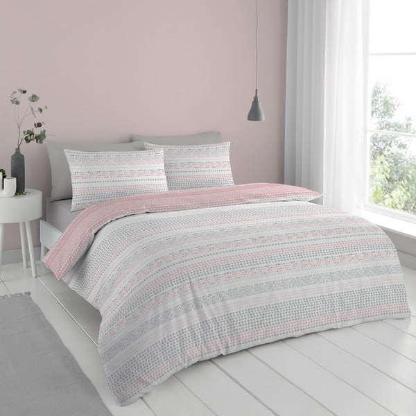 Roza-siva posteljnina 200x135 cm Banded Spots - Cloudsoft-image-2