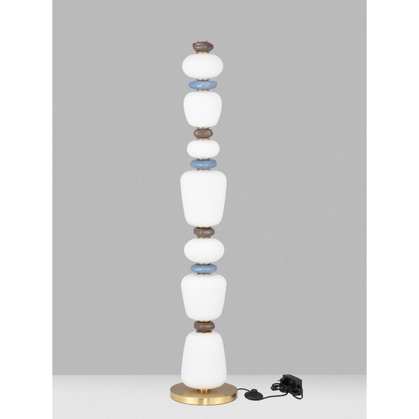 Bela/v zlati barvi kovinska LED zatemnitvena stoječa svetilka s porcelanastim senčilom/s steklenim senčilom (višina 130,5 cm) Palo – Nova Luce-image-2