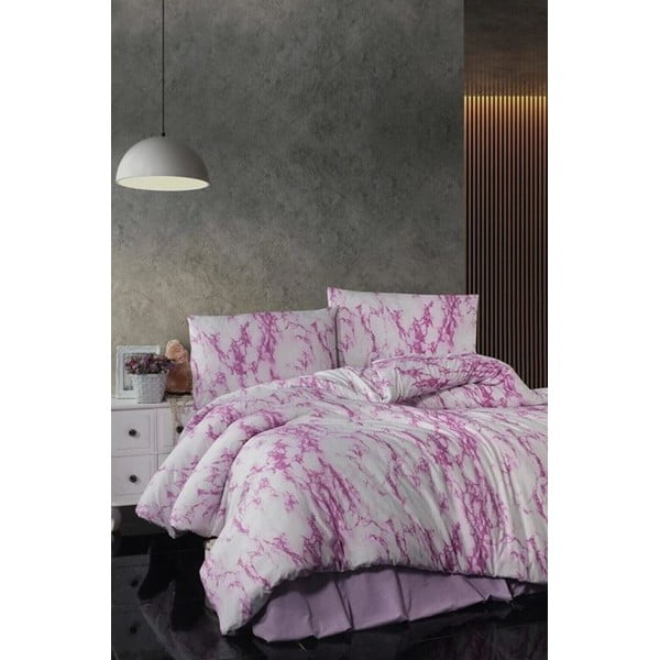 Bela/rožnata bombažna podaljšana posteljnina za zakonsko posteljo z rjuho 200x220 cm – Mila Home